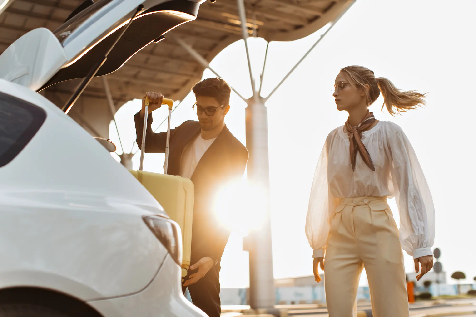 Car rental fleet showcasing airport and city pickup options