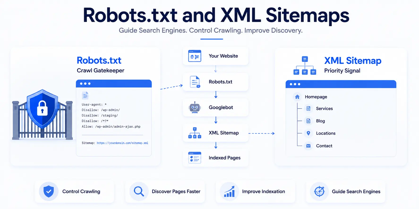 robots.txt and XML sitemaps technical SEO diagram